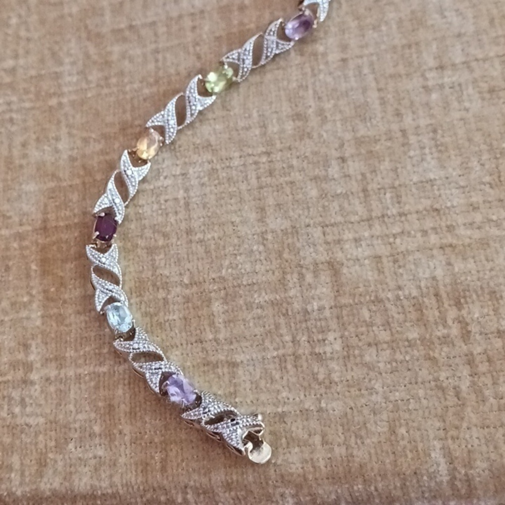 FAS 925 Multi Colored Rhinestone Gold Silver Bracelet - Picture 5 of 8